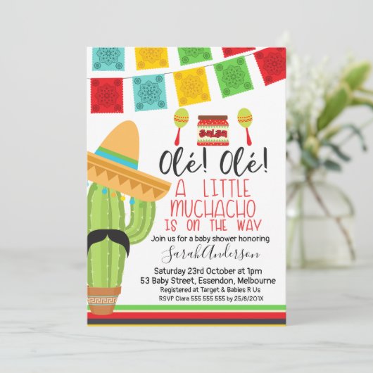 Kleine Muchacho Fiesta Kinderdusche Einladung (Stehend Vorderseite)