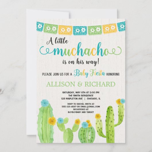 Kleine Muchacho Paare fiesta Baby Dusche Einladung (Vorderseite)