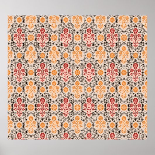 KLEINE MUGHAL BLUME PATTERN-DESIGN HINTERGRUNDKUNS POSTER (Vorne)