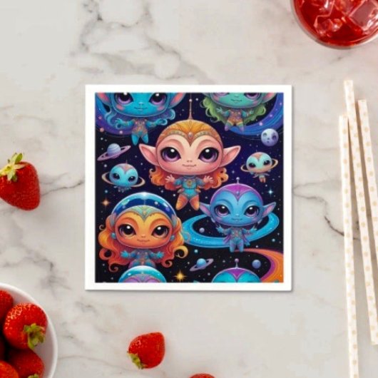 Kleine Multicolore-Außerirdischen im Weltraum Serviette