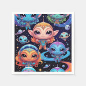 Kleine Multicolore-Außerirdischen im Weltraum Serviette (Vorderseite)