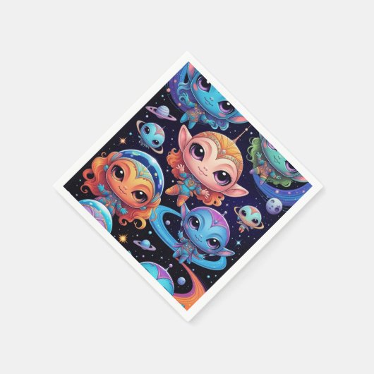 Kleine Multicolore-Außerirdischen im Weltraum Serviette (Ecke)