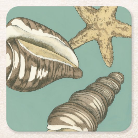 Kleine Muschel Trio auf Aquamarin Rechteckiger Pappuntersetzer (Vorderseite)