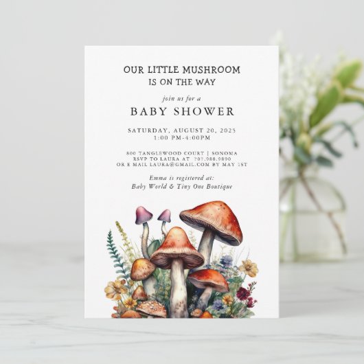 Kleine Mushroom-Babydusche Einladung (Stehend Vorderseite)