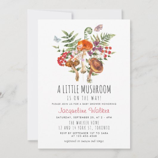 Kleine Mushroom Fall Baby Dusche Einladung (Vorderseite)