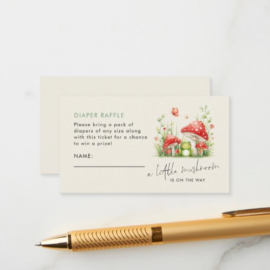 Kleine Mushroom Frog Diaper Raffle Baby Dusche Begleitkarte (Vorderseite/Rückseite Beispiel)