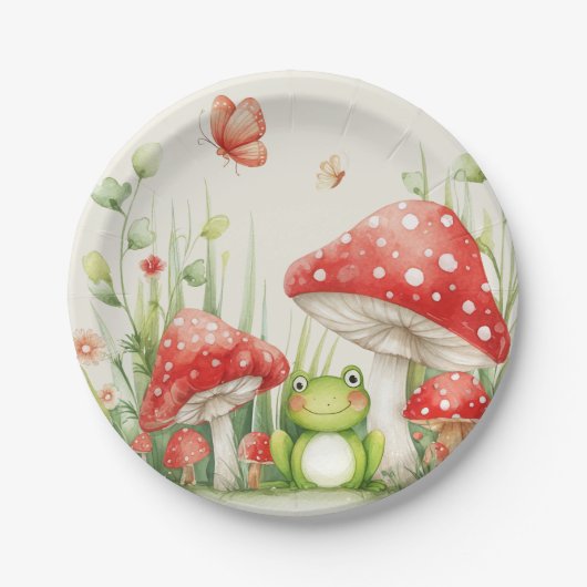Kleine Mushroom-Toadstool und FroschBaby-Dusche Pappteller (Vorderseite)