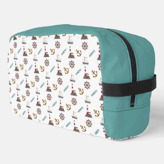 Kleine Musterfarbe auf Weiß segeln Waschbeutel (Linke Seite)