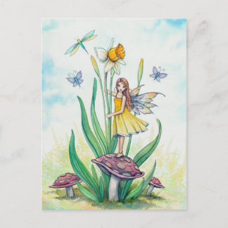 Kleine Narzissenfee Fantasy-Kunstillustration Postkarte