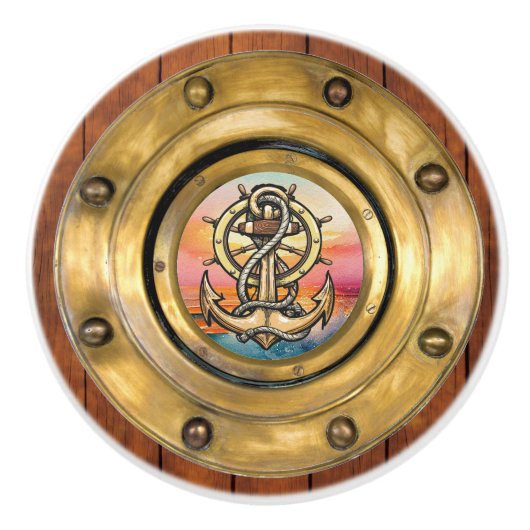 Kleine Nautische Porthole-Schubknöpfe Keramikknauf (Vorderseite)