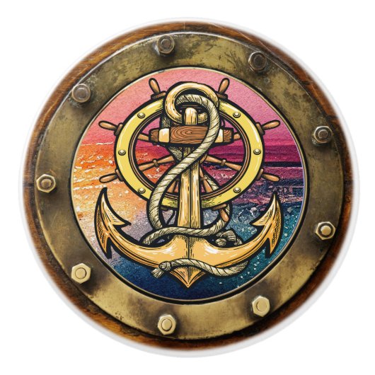 Kleine Nautische Porthole-Schubknöpfe Keramikknauf (Vorderseite)