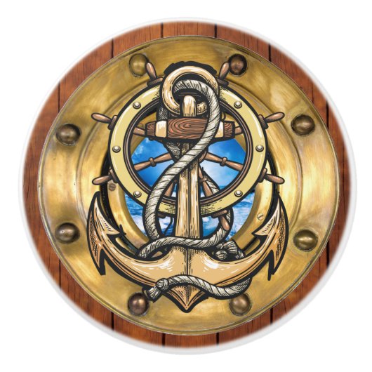 Kleine Nautische Porthole-Schubknöpfe Keramikknauf (Vorderseite)