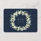 Kleine Navy Snowberry+Eukalyptus Hochzeitdetails Begleitkarte (Rückseite)