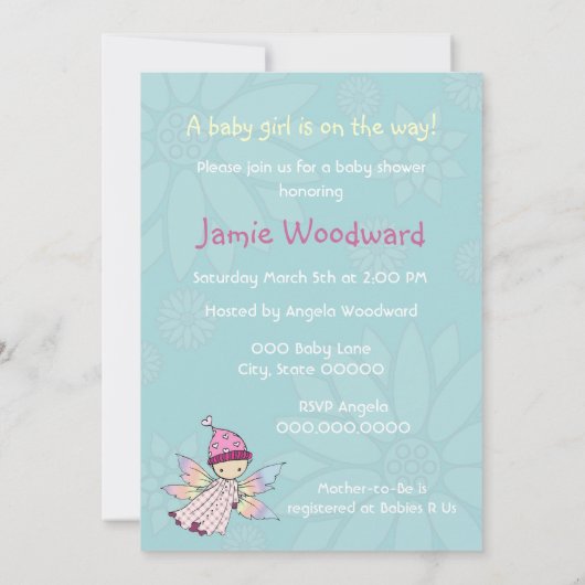 Kleine, Niedliche Baby-Girl-Babydusche lädt ein Einladung (Rückseite)