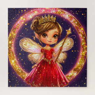 Kleine niedliche Fee im roten Kleid Puzzle