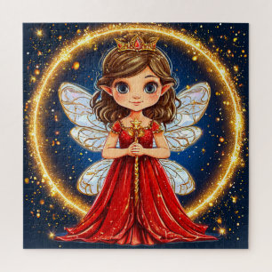 Kleine Niedliche Fee in rotem Kleid Puzzle