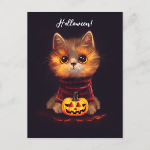 Kleine niedliche Katze im Halloweenkostüm. Postkarte
