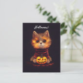 Kleine niedliche Katze im Halloweenkostüm. Postkarte (Stehend Vorderseite)