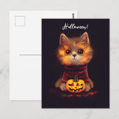 Kleine niedliche Katze im Halloweenkostüm. Postkarte (Vorne/Hinten)