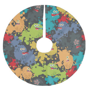 Kleine niedliche lustige Monster Polyester Weihnachtsbaumdecke