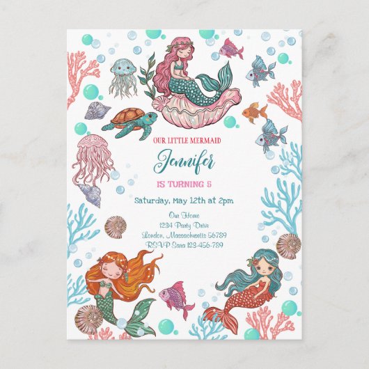 Kleine Niedliche Mermaids zum Geburtstag Postkarte (Vorderseite)