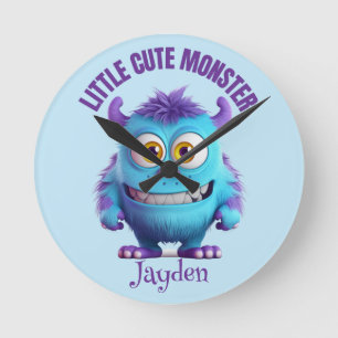 Kleine Niedliche Monster Lila Horns Personalisiert Runde Wanduhr