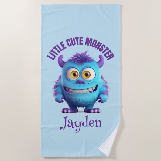 Kleine Niedliche Monster Lila Horns Personalisiert Strandtuch (Vorderseite)