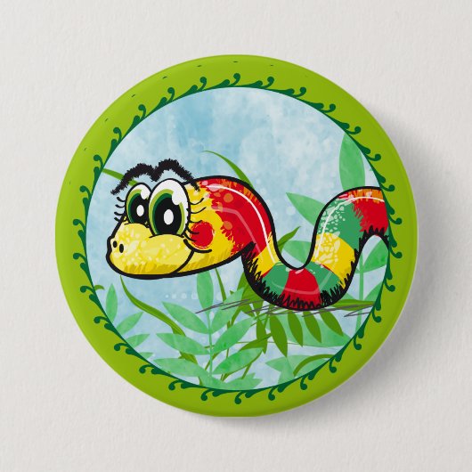 Kleine niedliche Schlange - grüner Knopf Button (Vorderseite)