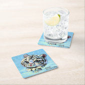 Kleine niedliche Tigerkatze, gib mir bitte einen U Rechteckiger Pappuntersetzer (Vor Ort)