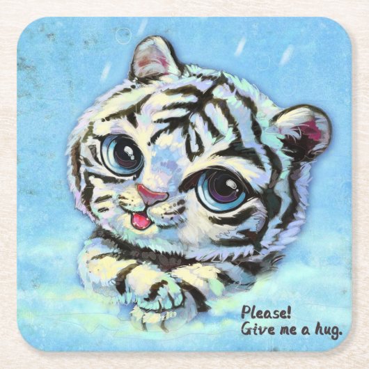 Kleine niedliche Tigerkatze, gib mir bitte einen U Rechteckiger Pappuntersetzer (Vorderseite)