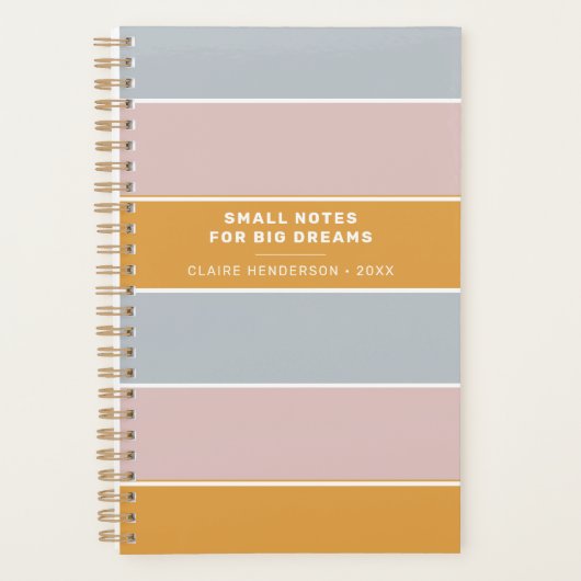 Kleine Notizen für große Träume Blaue rosa Streife Planer (Vorderseite)