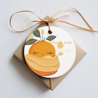 kleine orange Babydusche Geschenkanhänger