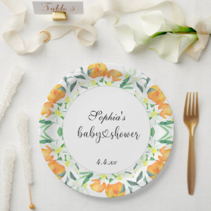 Kleine orange Babyparty Pappteller