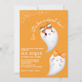 Kleine orangefarbene Halloween-Mädchendusche Einladung (Vorderseite)