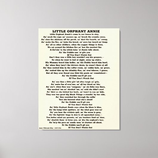 KLEINE ORPHANT ANNIE POEM CANVAS DRUCKEN LEINWANDDRUCK (Vorderseite)