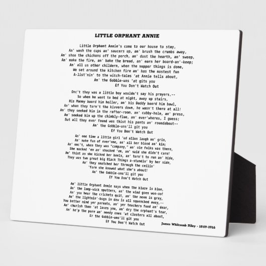 KLEINE ORPHANT ANNIE POEM PLAQUE FOTOPLATTE (Seite)