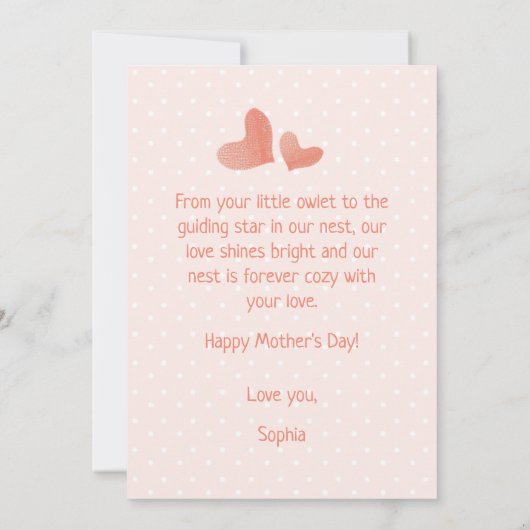 Kleine Owlet mit Mama Liebe Happy Mütter Day Card Einladung (Rückseite)