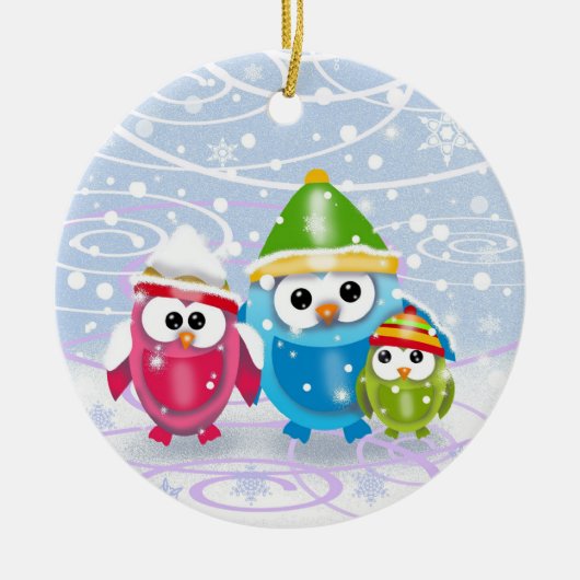 Kleine Owls im Schnee Weihnachtsschmuck (Vorne)