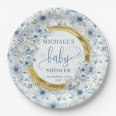 Kleine pastellblaue Blüten Goldbarsch Wasserfarbe Pappteller (Vorderseite)