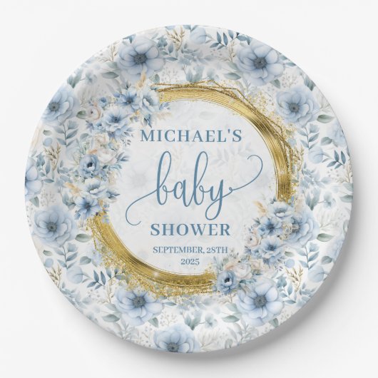 Kleine pastellblaue Blüten Goldbarsch Wasserfarbe Pappteller (Vorderseite)