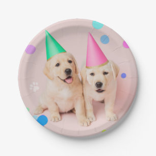Kleine Paws zwei Labrador Welpen Rosa Geburtstag Pappteller