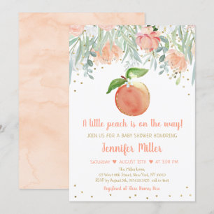 Kleine Peach Floral Gold Baby Dusche Einladung