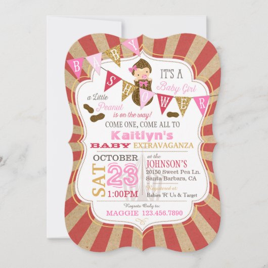 Kleine Peanut Carnival Baby Dusche Einladung (Vorderseite)