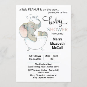 Kleine Peanut Elephant Babydusche Einladung