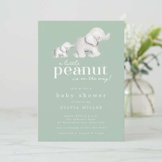Kleine Peanut Elephant Babydusche Einladung (Stehend Vorderseite)