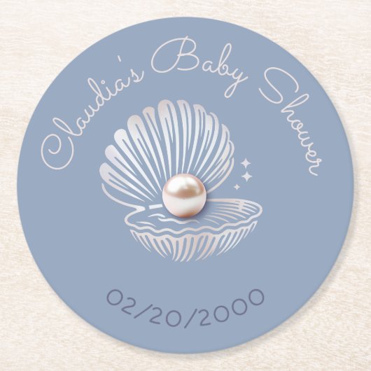 Kleine Pearl Baby Dusche Runder Pappuntersetzer (Vorderseite)