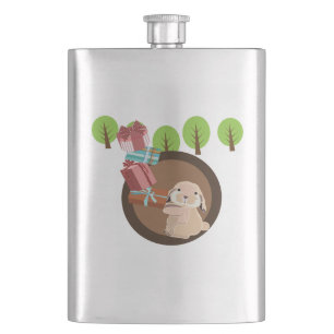 Kleine Pelzhasen tragen Geschenke Flachmann