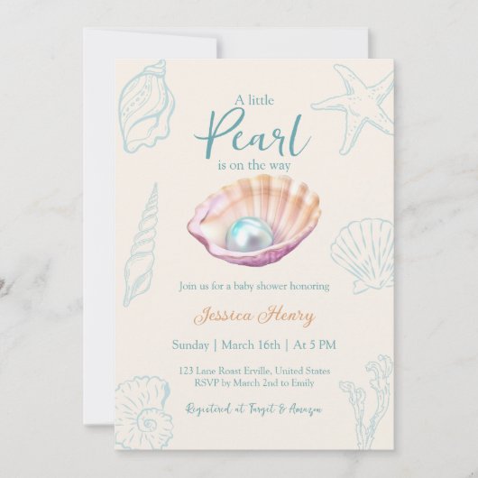Kleine Perle auf dem Weg Babydusche Einladung (Vorderseite)