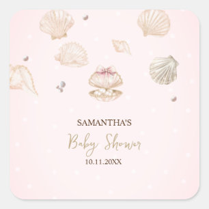 Kleine Perlmuscheln Punkte Baby Shower Quadratischer Aufkleber
