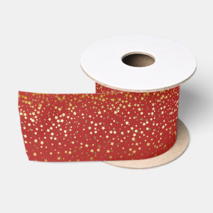 Kleine Petite Golden Stars Ribbon-Red Satinband